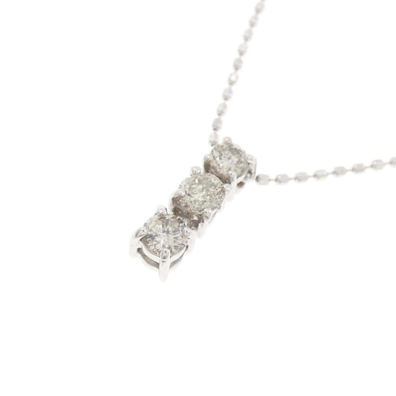 K18WG スリーストーン ダイヤモンド ネックレス 0.30CT