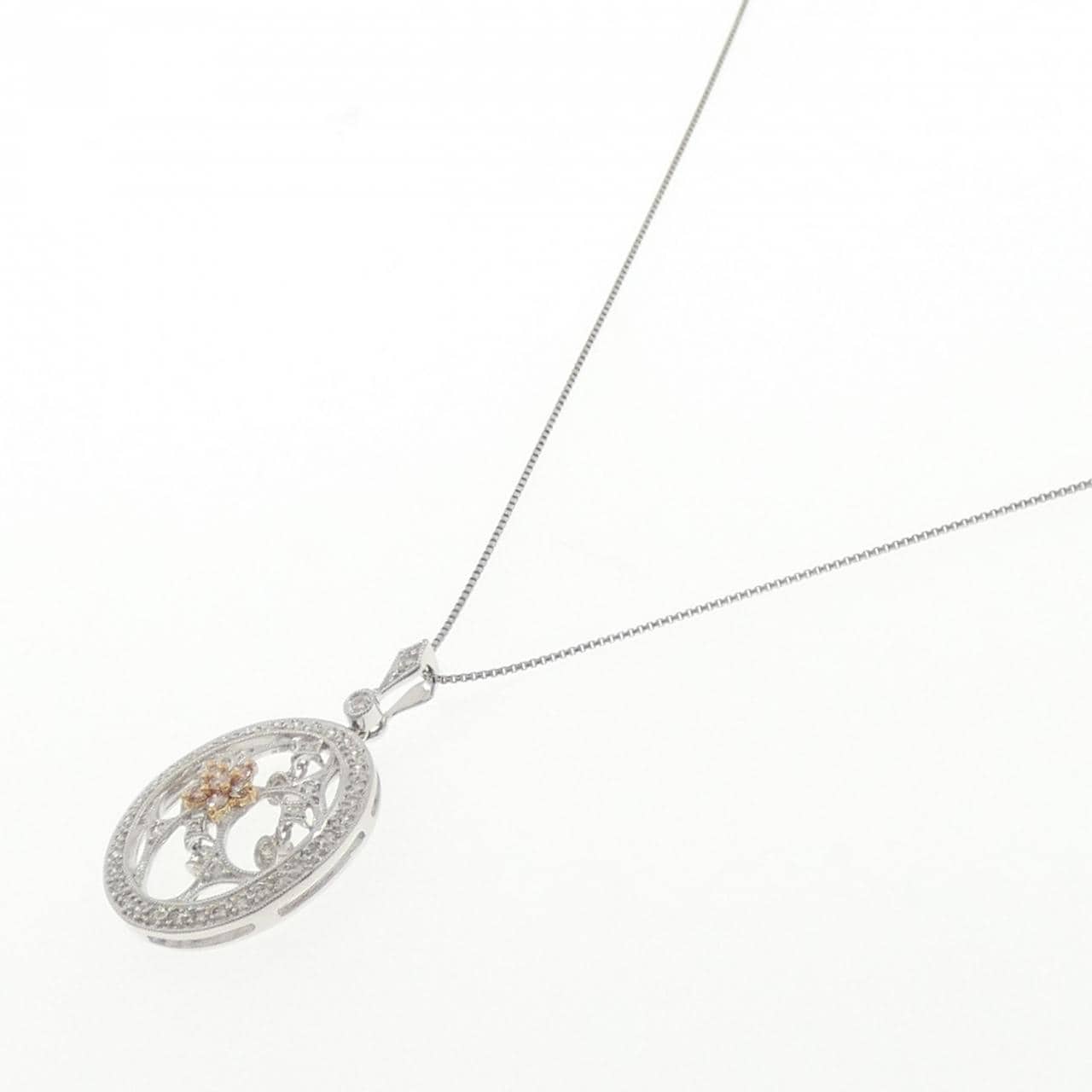 K18WG/K18YG 花形粉色钻石项链 0.15CT