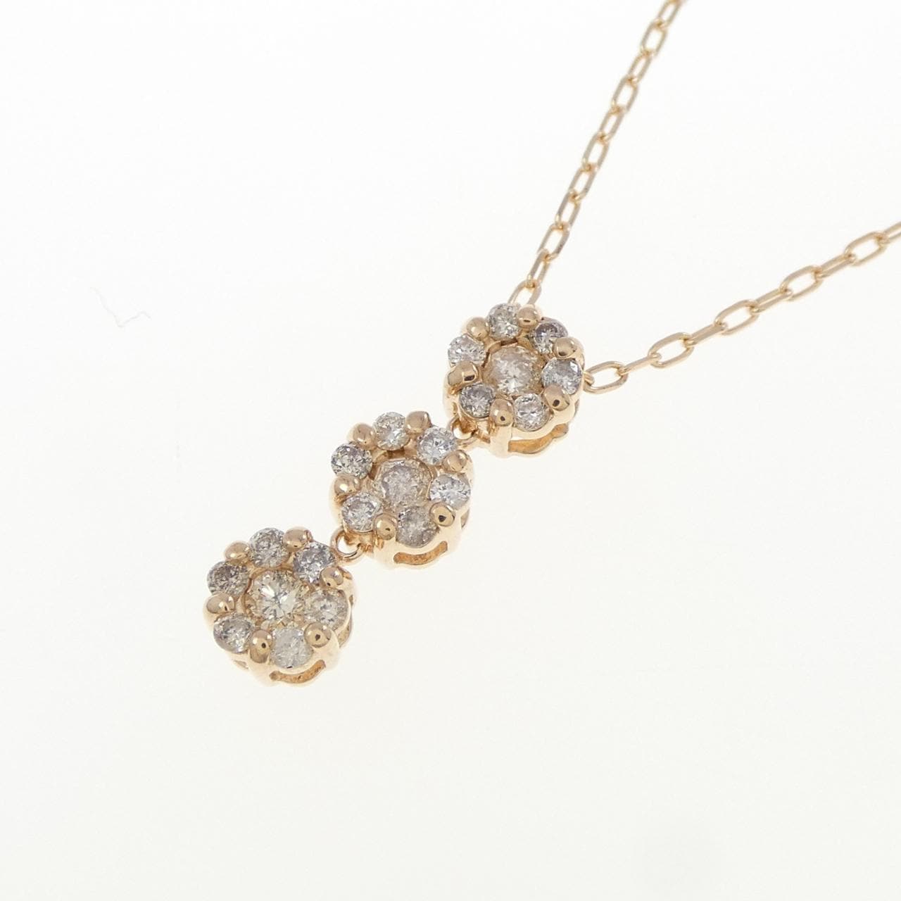 K14PG/K18PG フラワー ダイヤモンド ネックレス 0.30CT