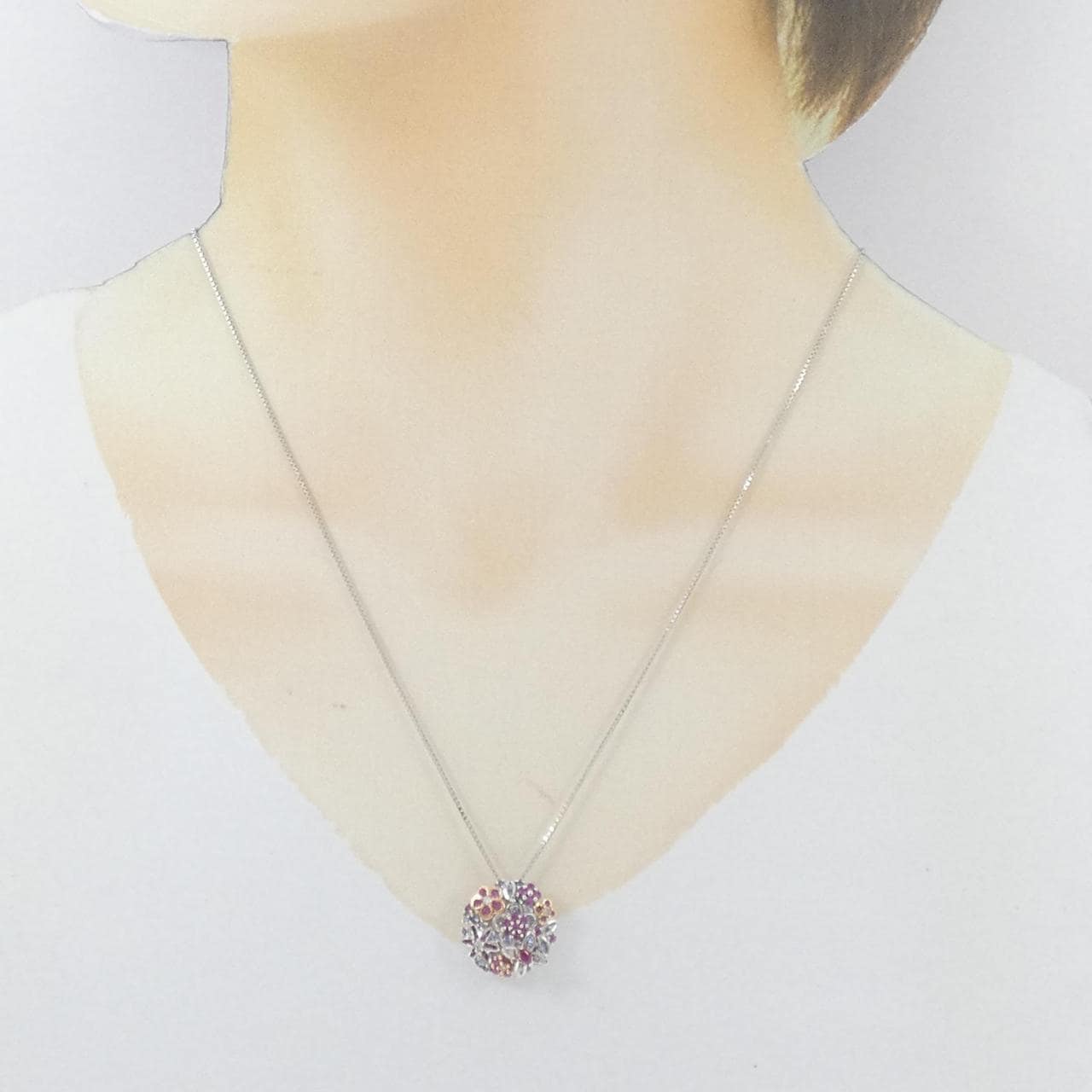 K18WG/K18PG フラワー カラーストーン ネックレス