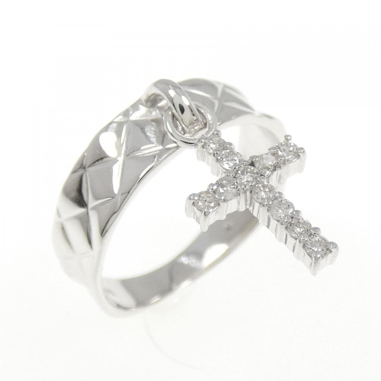 K18WG クロス ダイヤモンド リング 0.10CT