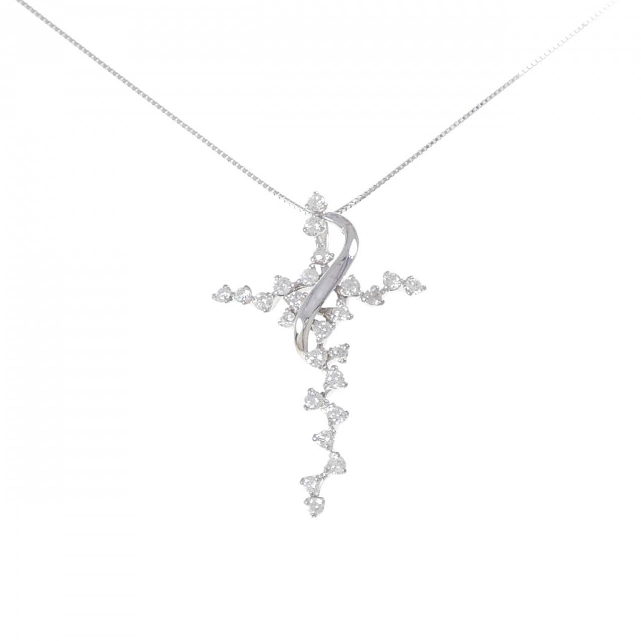 K18WG クロス ダイヤモンド ネックレス 1.43CT
