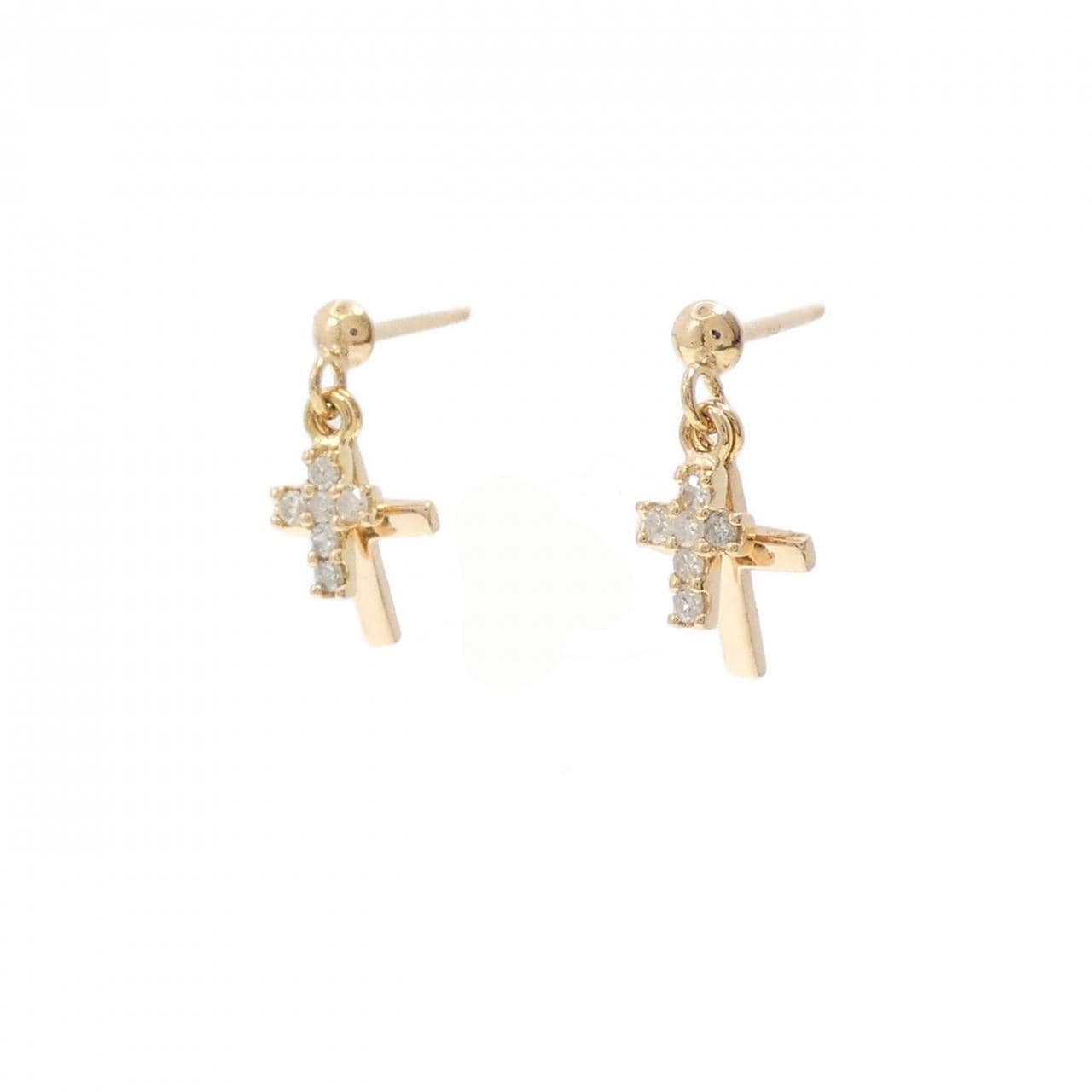 K18PG クロス ダイヤモンド ピアス