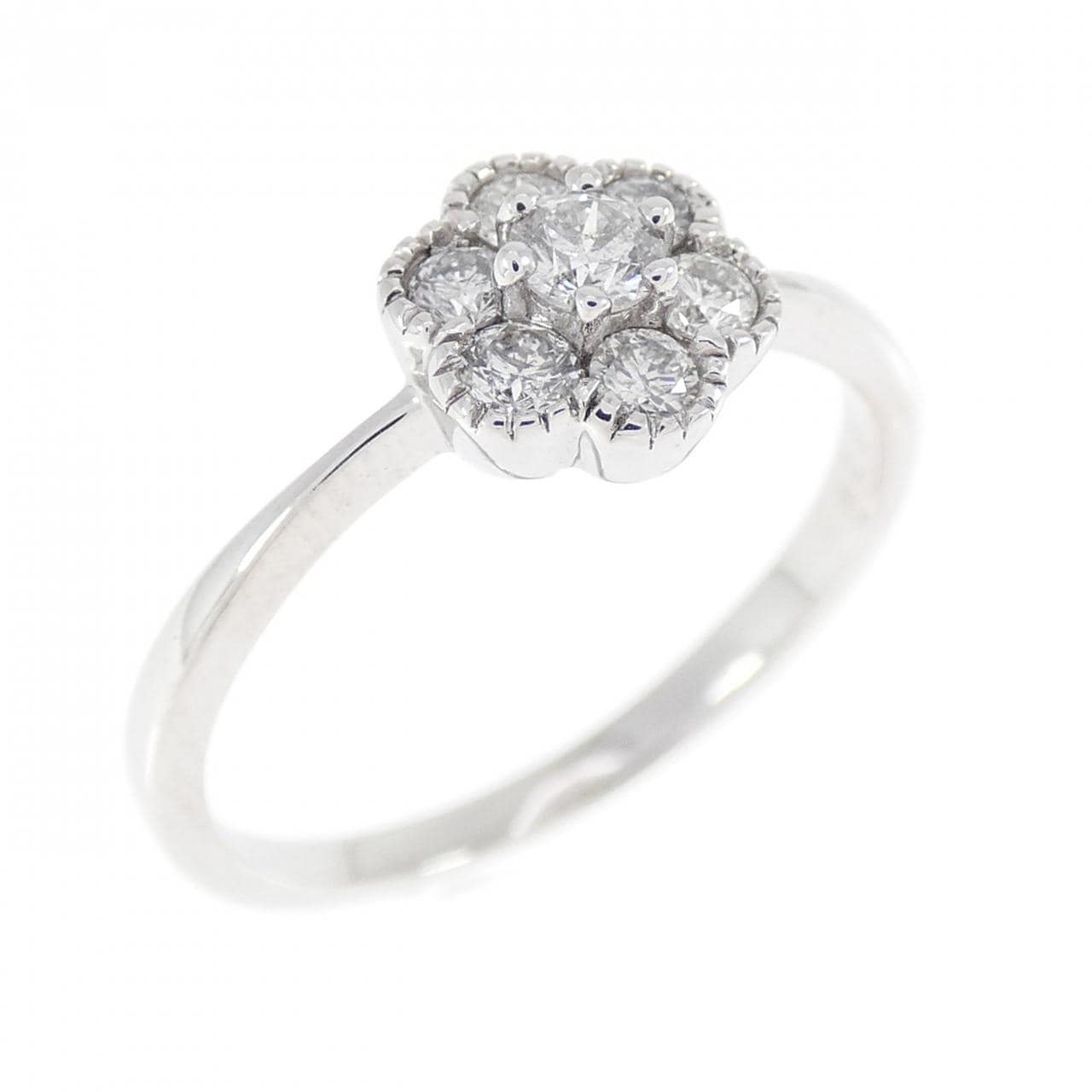 K18WG フラワー ダイヤモンド リング 0.30CT