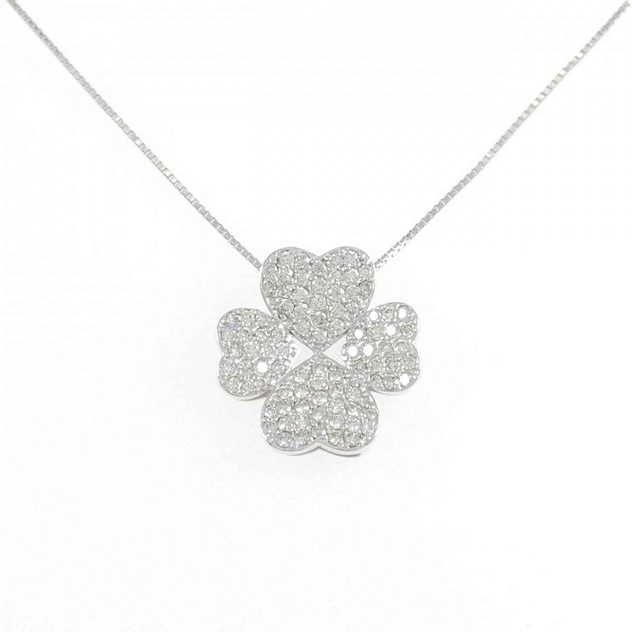 K18WG クローバー パヴェ ダイヤモンド ネックレス 0.70CT