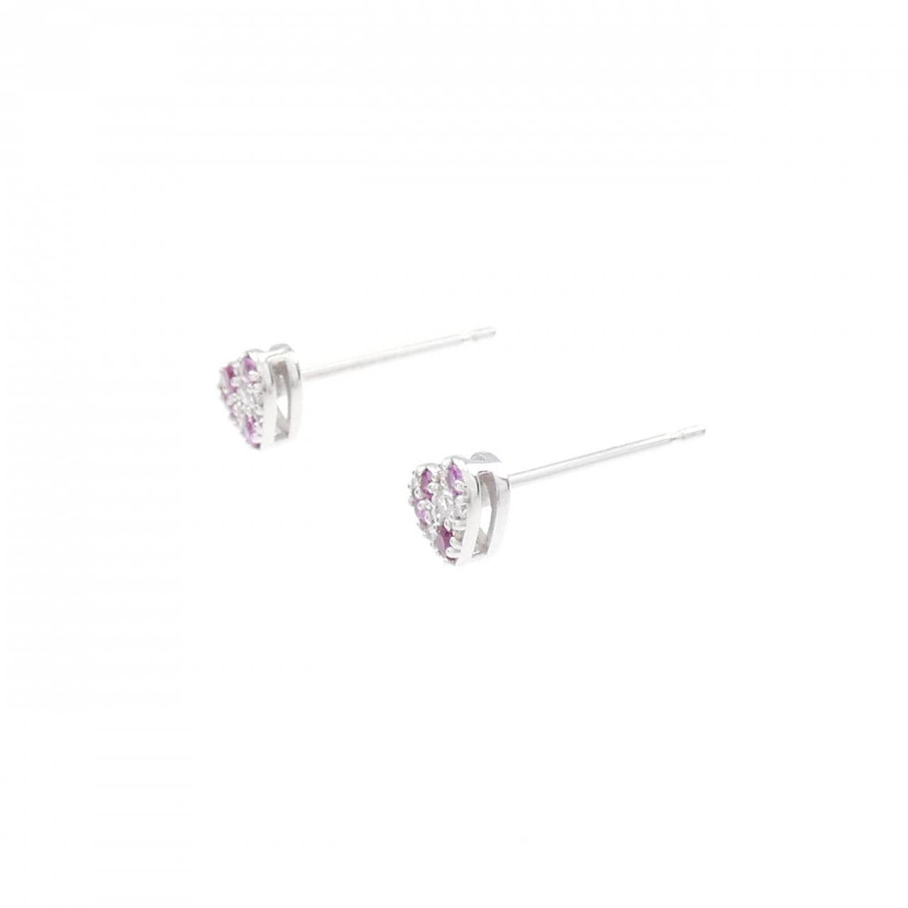 K18WG Heart Color Stone Earrings