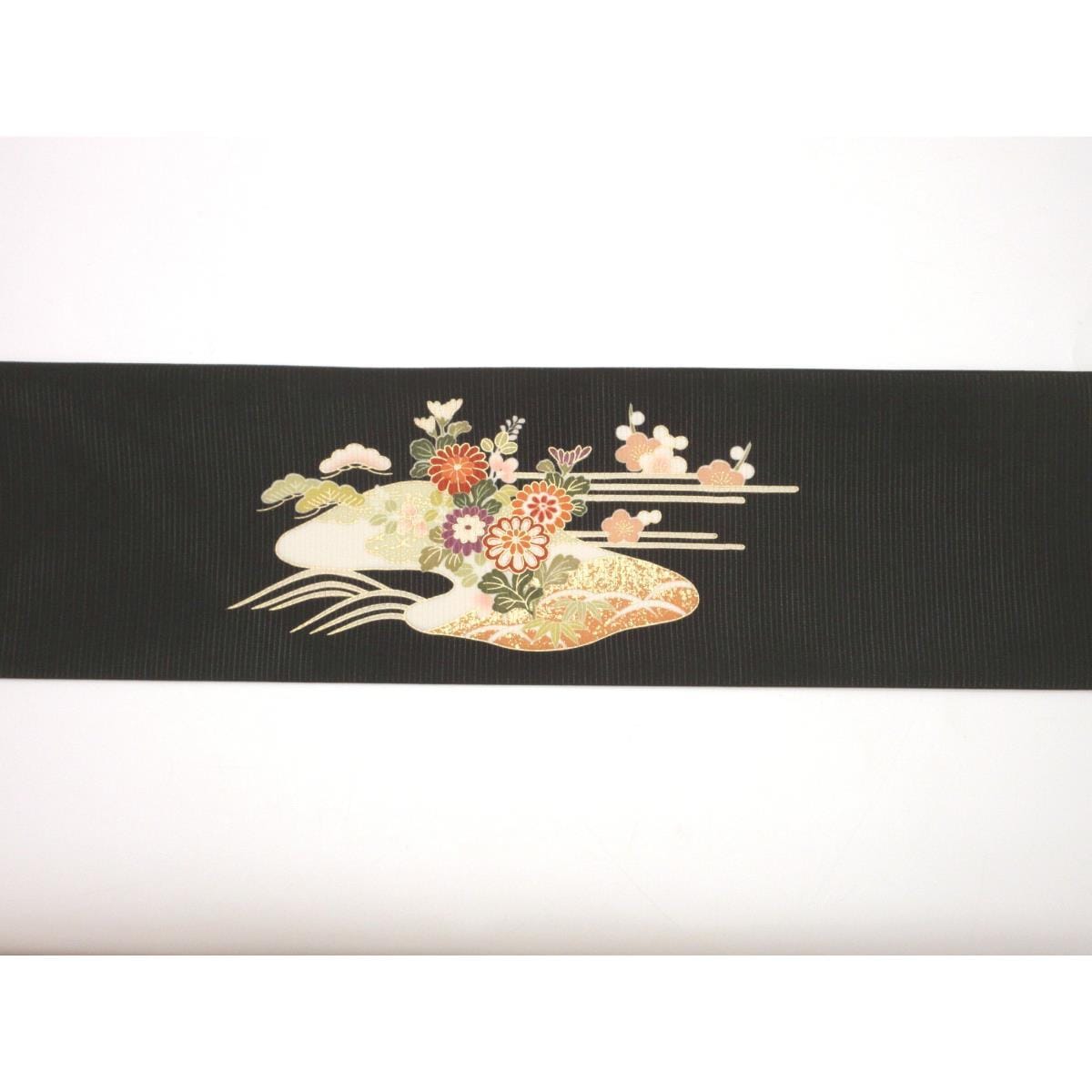 【未使用品】夏名古屋帯　絽ちりめん染帯　友禅金彩加工　刺繍入り
