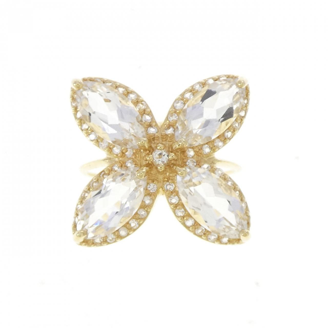 18KYG フラワー ホワイトトパーズ リング