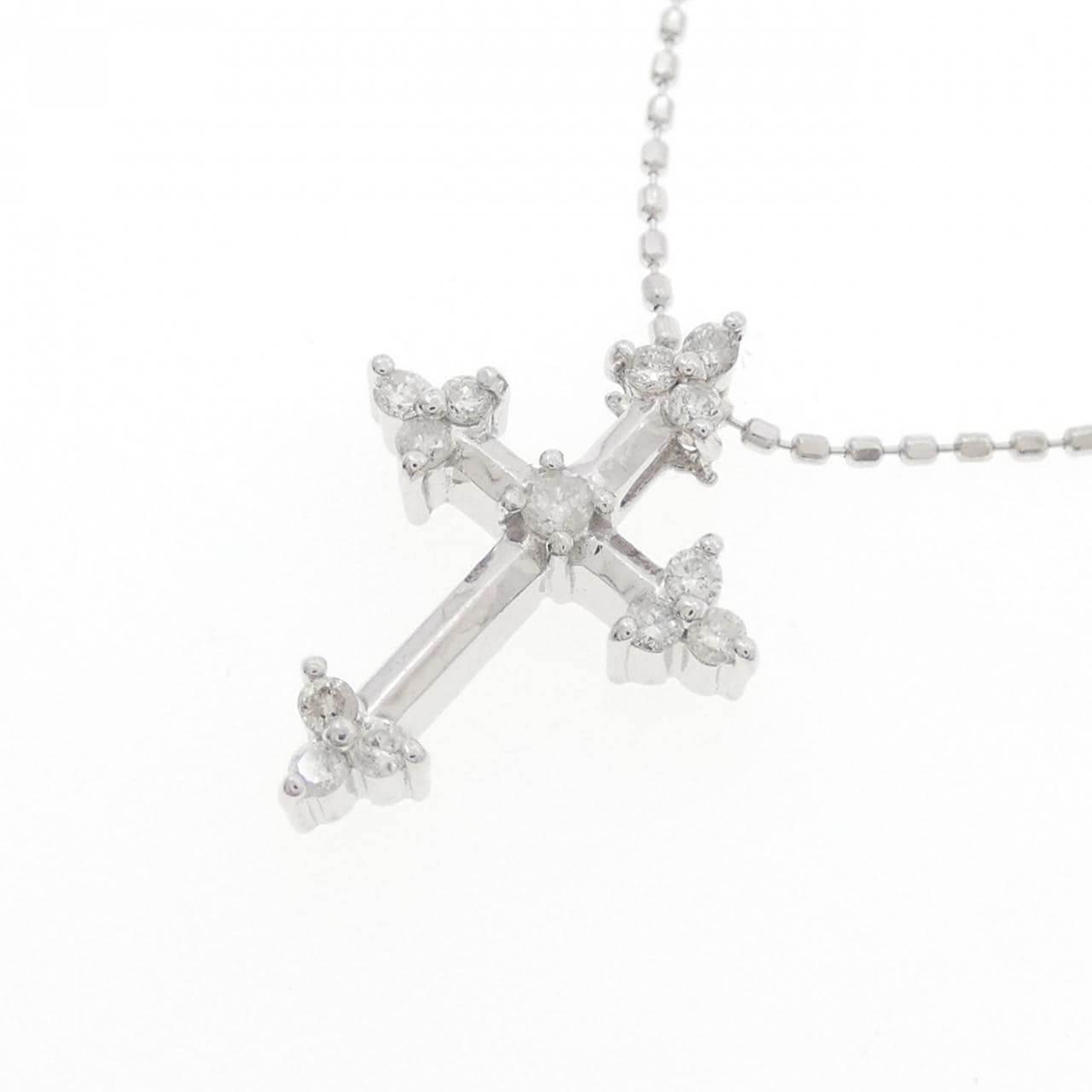 K18WG クロス ダイヤモンド ネックレス 0.14CT