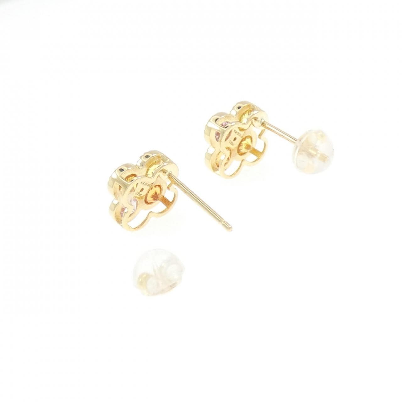 K18YG フラワー サファイヤ ピアス 1.78CT