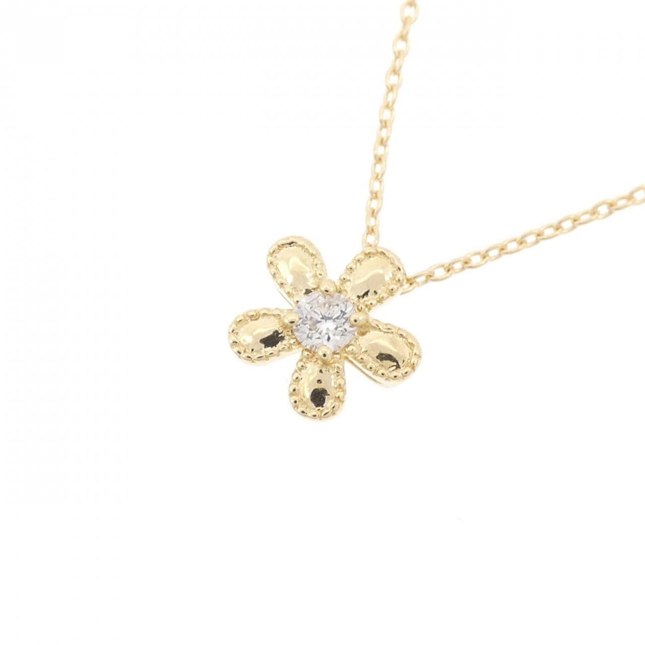 K18YG フラワー ダイヤモンド ネックレス 0.07CT