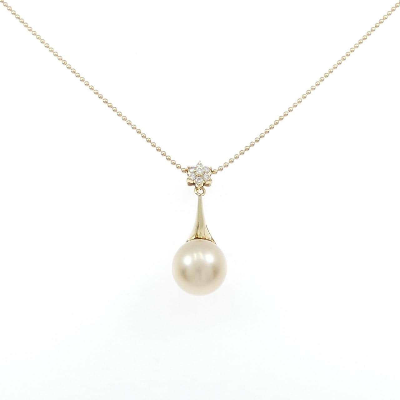 K18YG フラワー 白蝶パール ネックレス 10.6mm