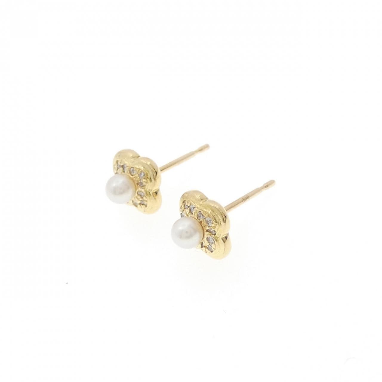 18K 黃金花朵Akoya珍珠耳環 3 毫米