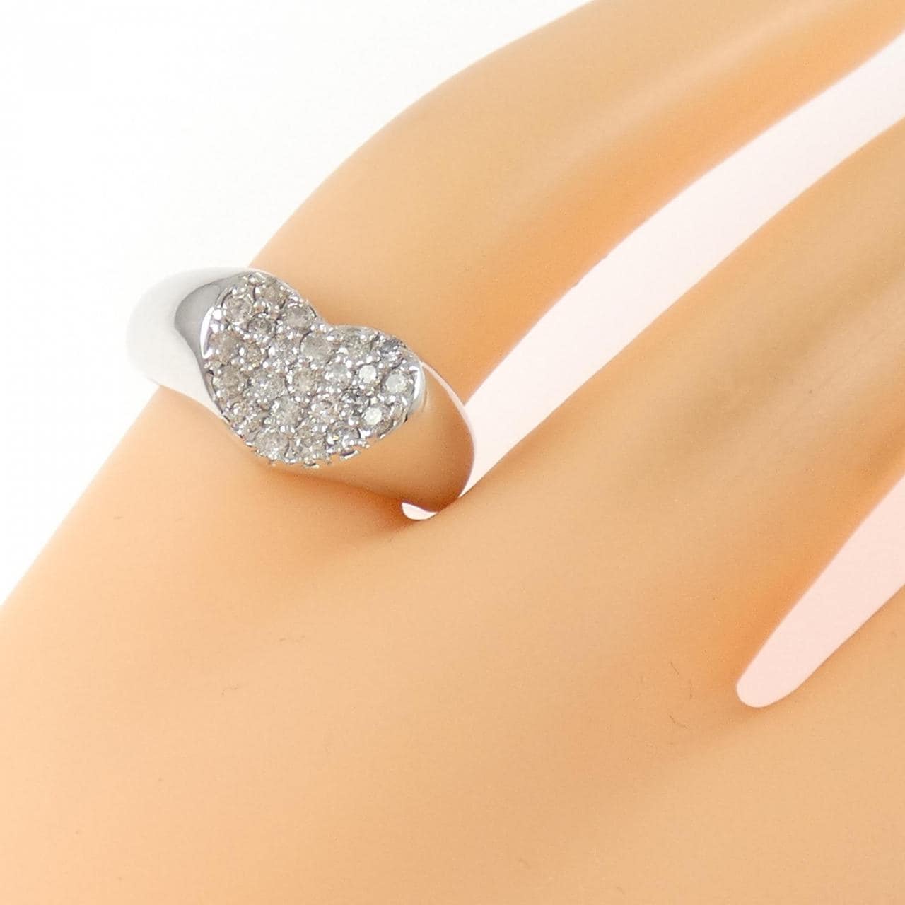 K18WG ハート パヴェ ダイヤモンド ピンキー リング 0.31CT