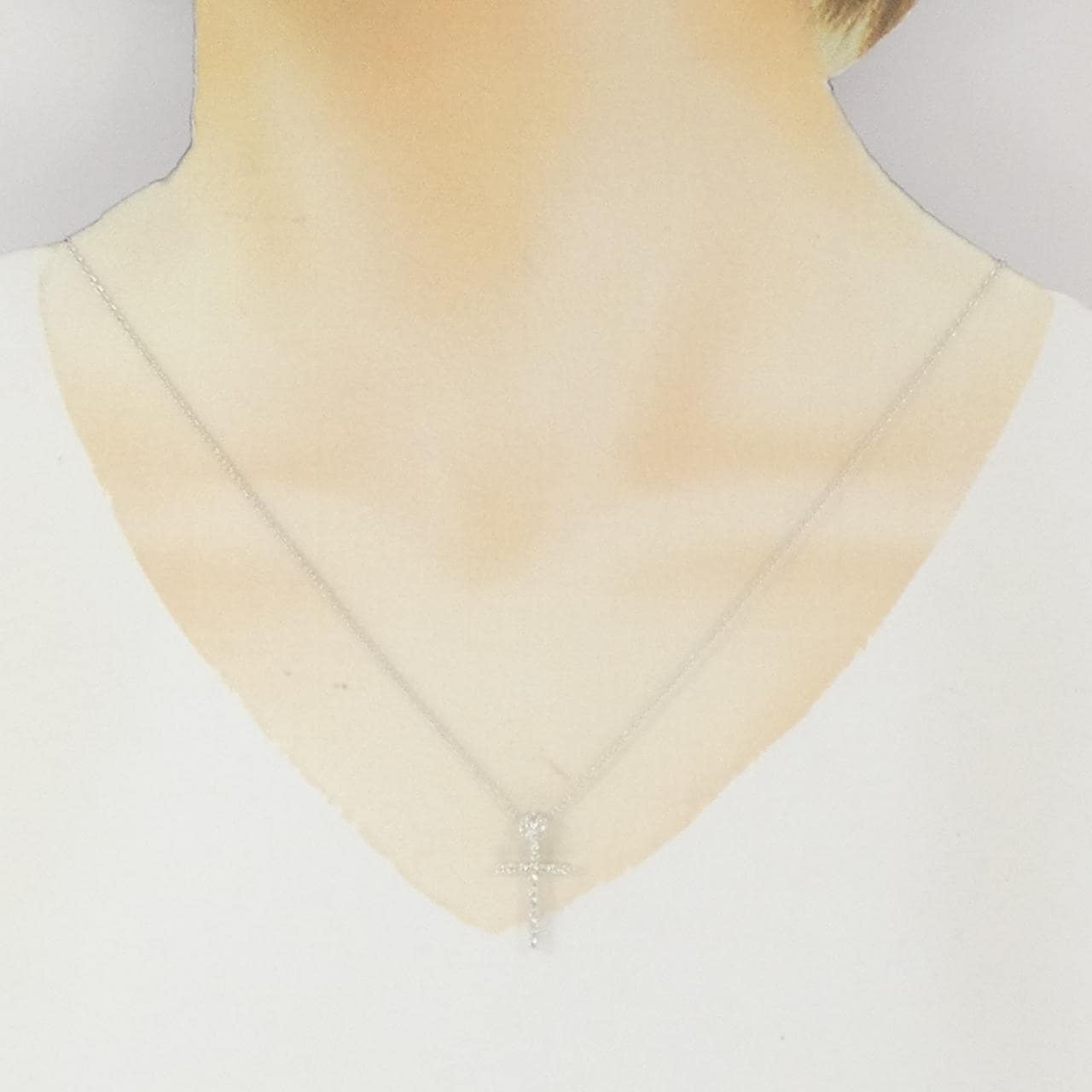 K18WG クロス×フラワー ダイヤモンド ネックレス 0.38CT