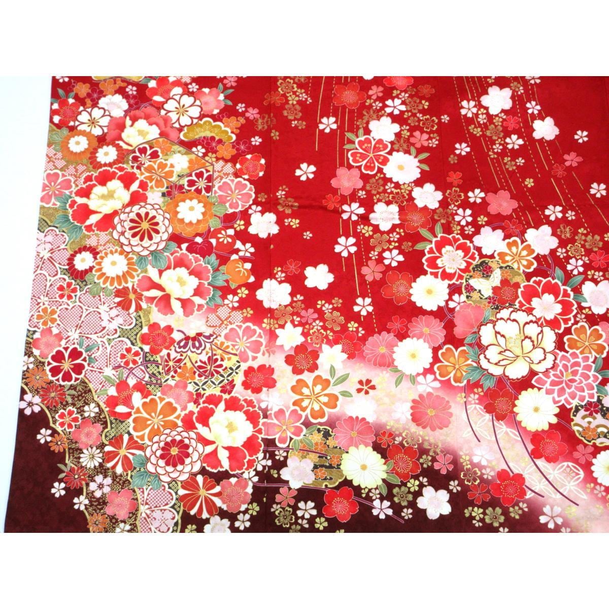 Furisode Yuzen gold color processing Bokashi dyeing with embroidery
