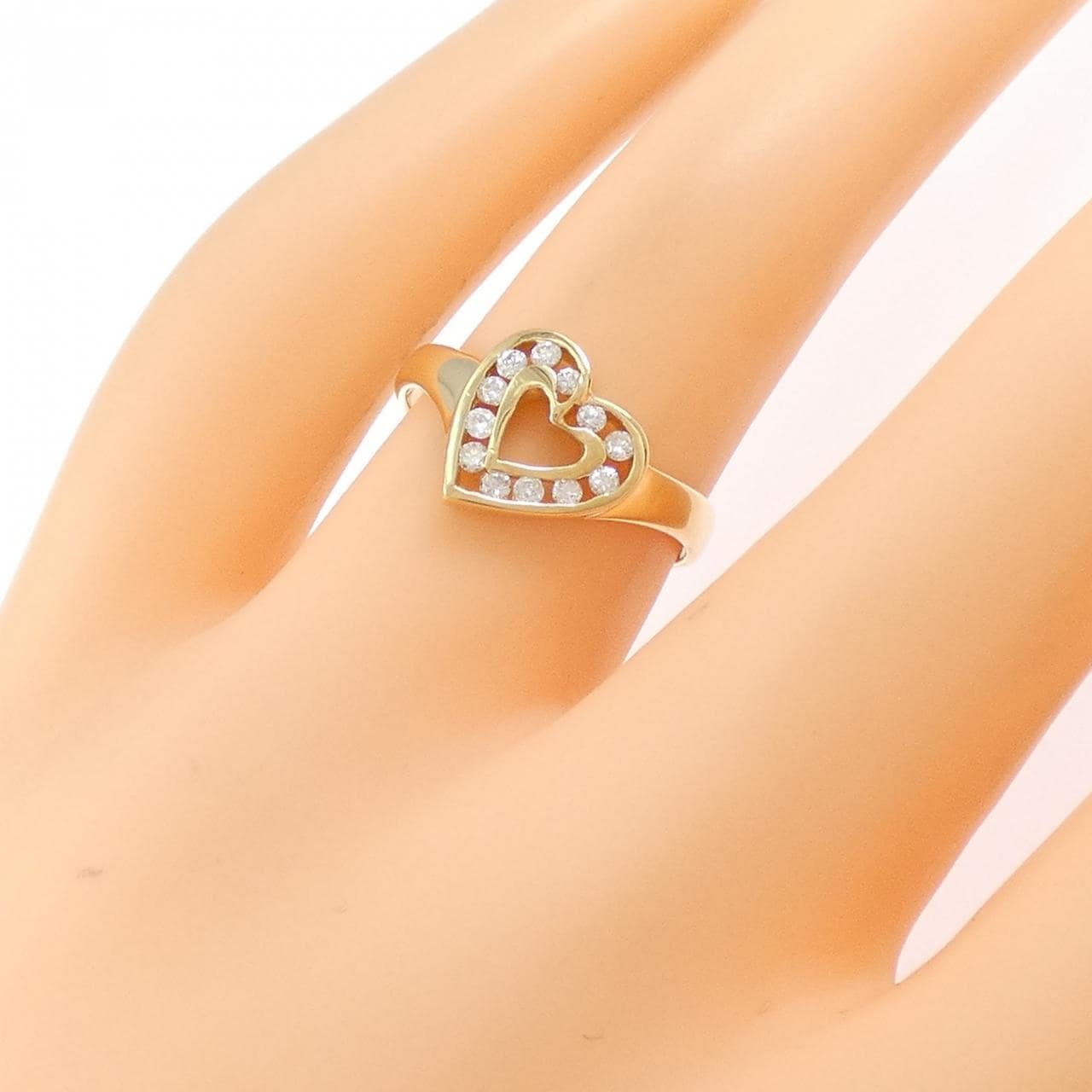 K18YG ハート ダイヤモンド リング