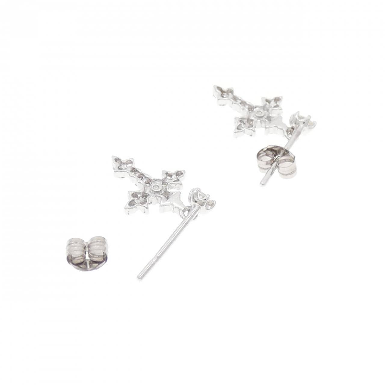 K14WG クロス ダイヤモンド ピアス 0.24CT