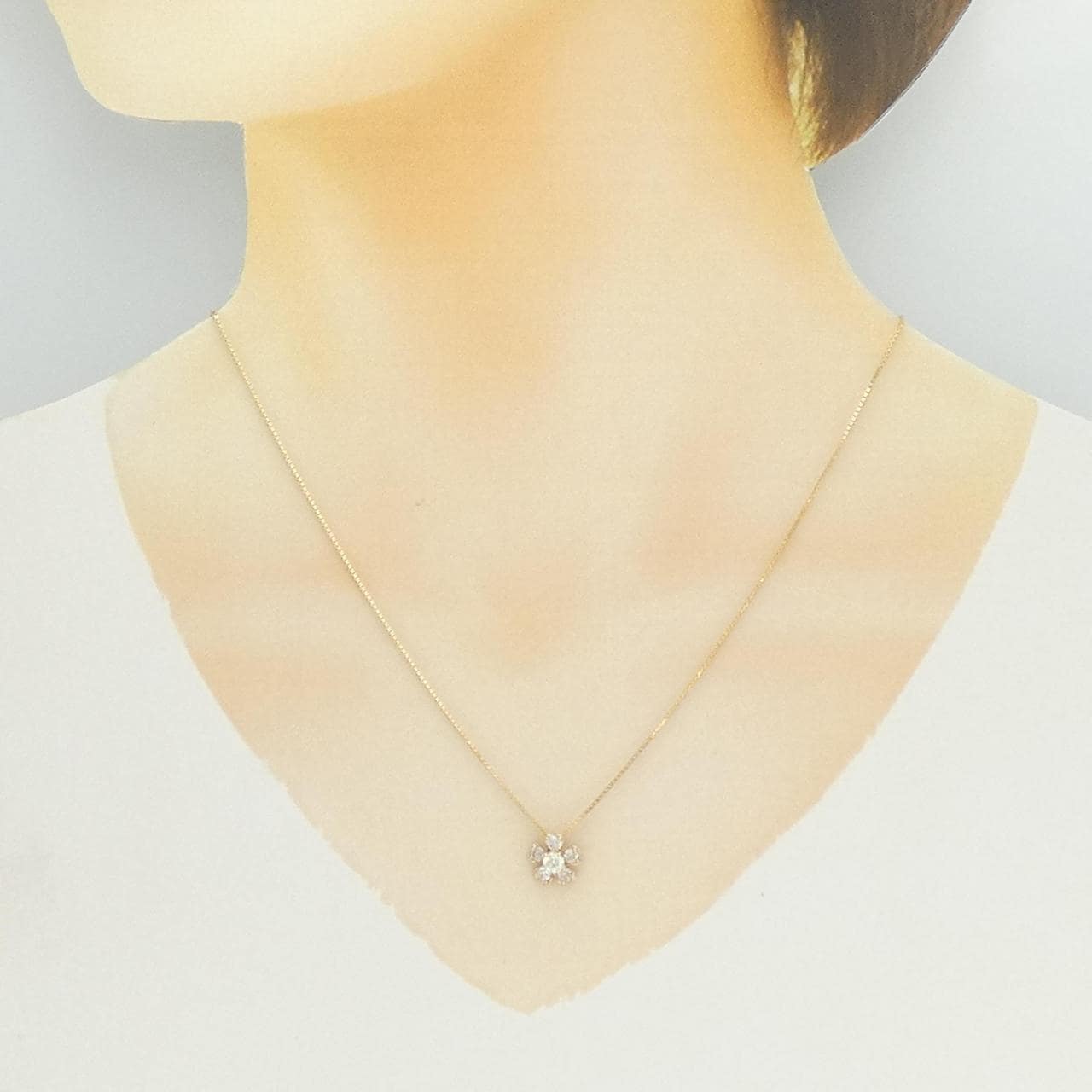 K18PG フラワー ダイヤモンド ネックレス 0.53CT