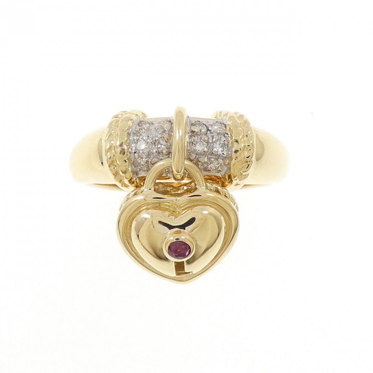 K18YG/K18WG ハート×カデナ ルビー リング 0.04CT