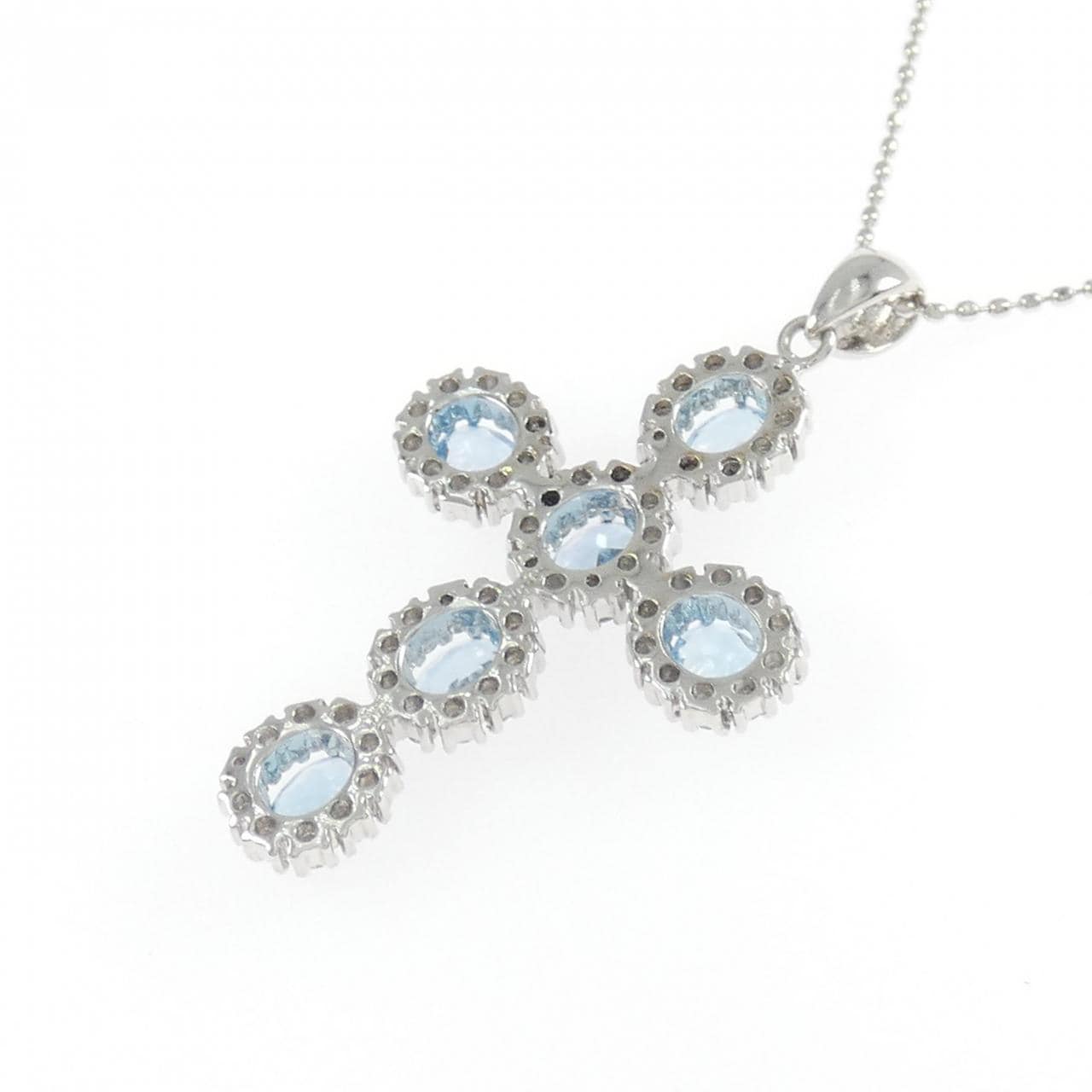 K18WG クロス ブルートパーズ ネックレス