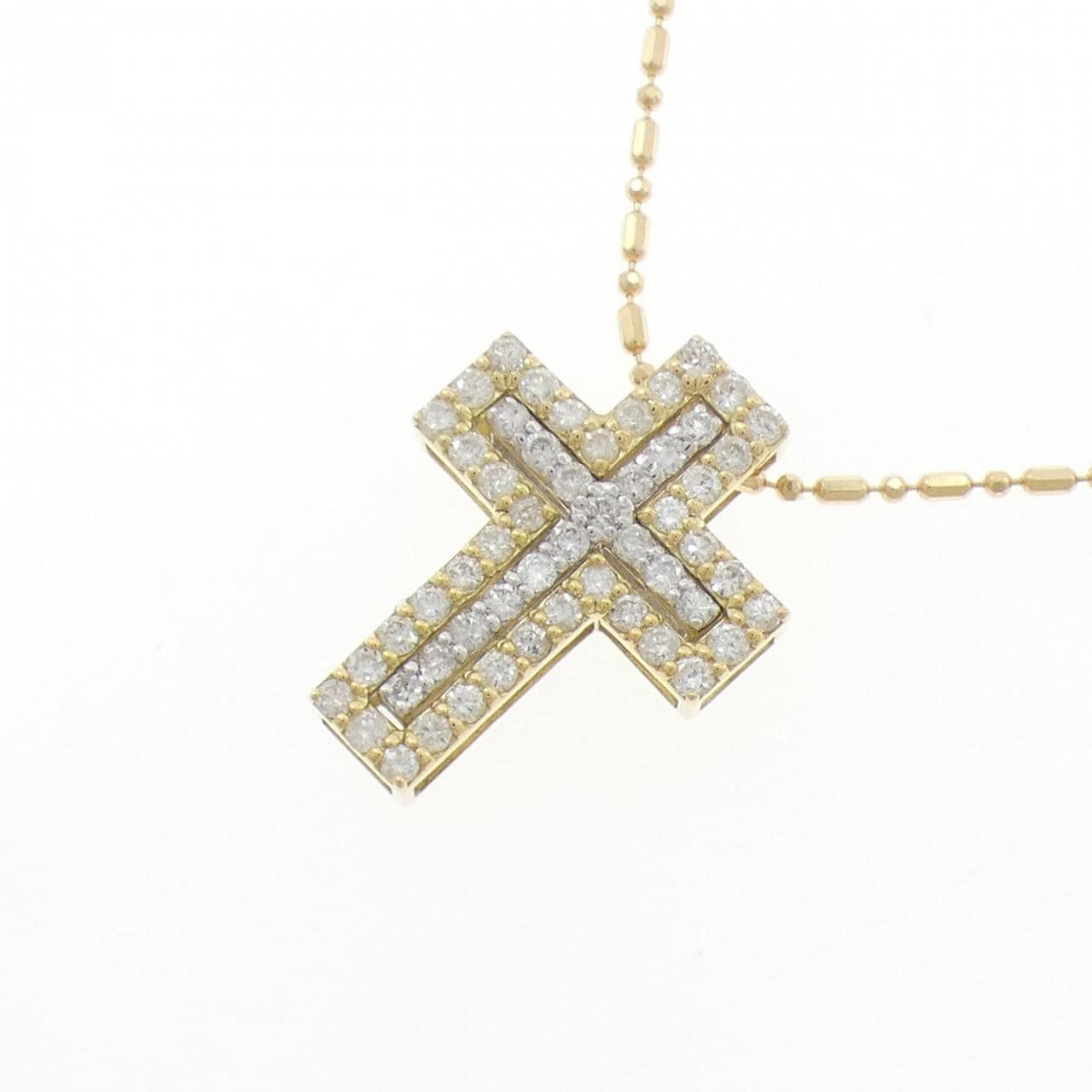 K18YG/K18WG クロス ダイヤモンド ネックレス 0.38CT