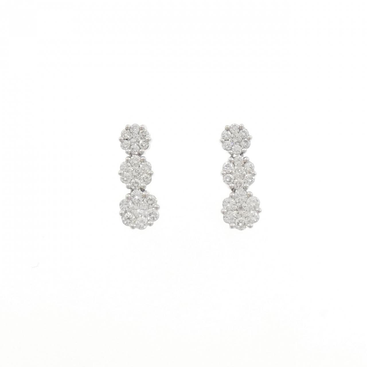 K18WG フラワー ダイヤモンド ピアス 1.00CT