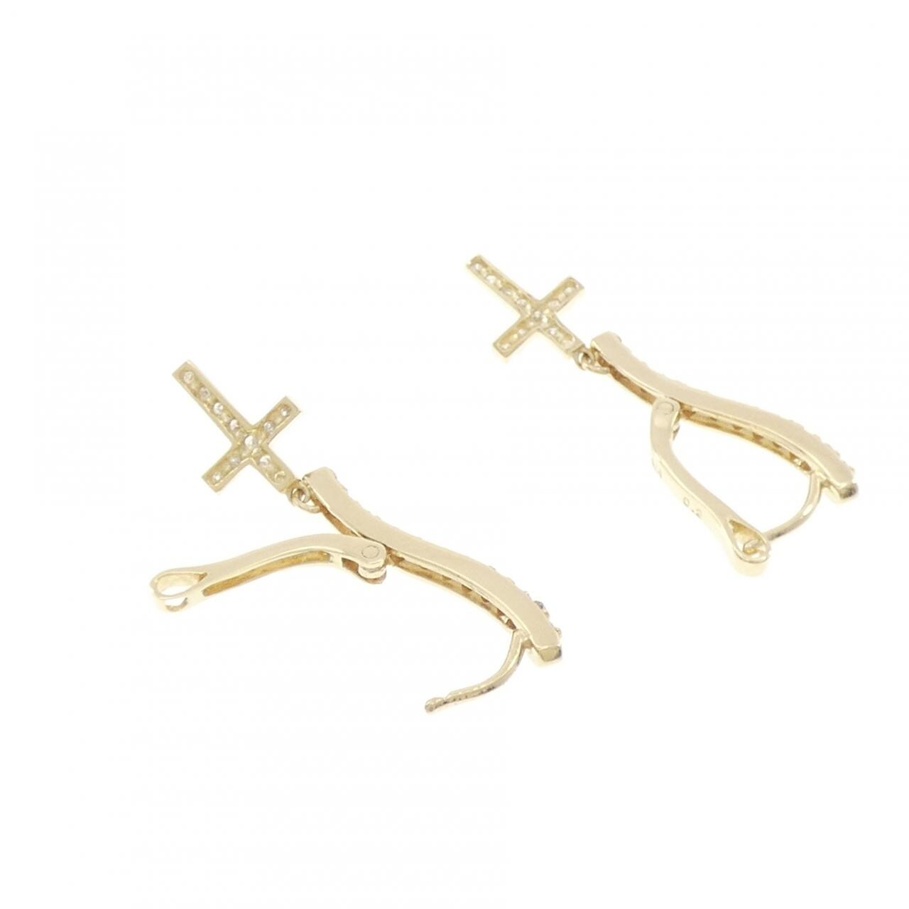 K14YG クロス ダイヤモンド ピアス 0.42CT