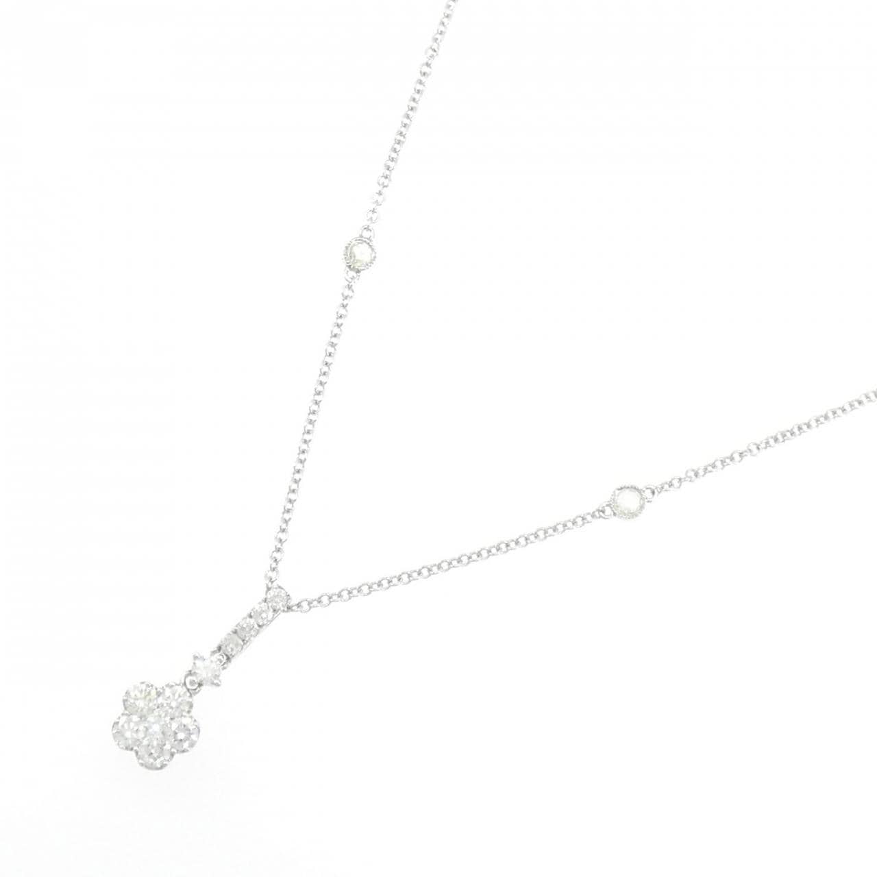 K18WG フラワー ダイヤモンド ネックレス 0.60CT