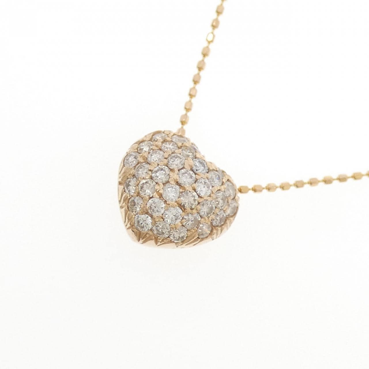 K18PG ハート パヴェ ダイヤモンド ネックレス 0.50CT