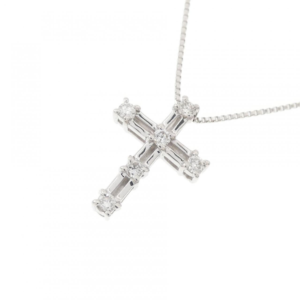 K18WG クロス ダイヤモンド ネックレス 0.09CT