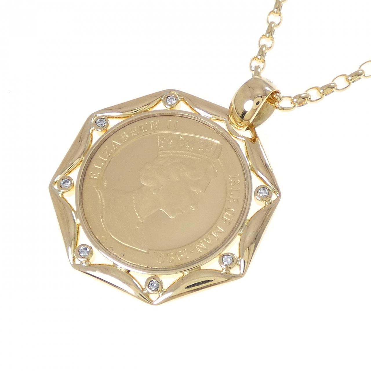K18YG(枠) ダイヤモンド コイン ネックレス 0.07CT