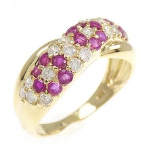 K18YG フラワー ルビー リング 0.72CT
