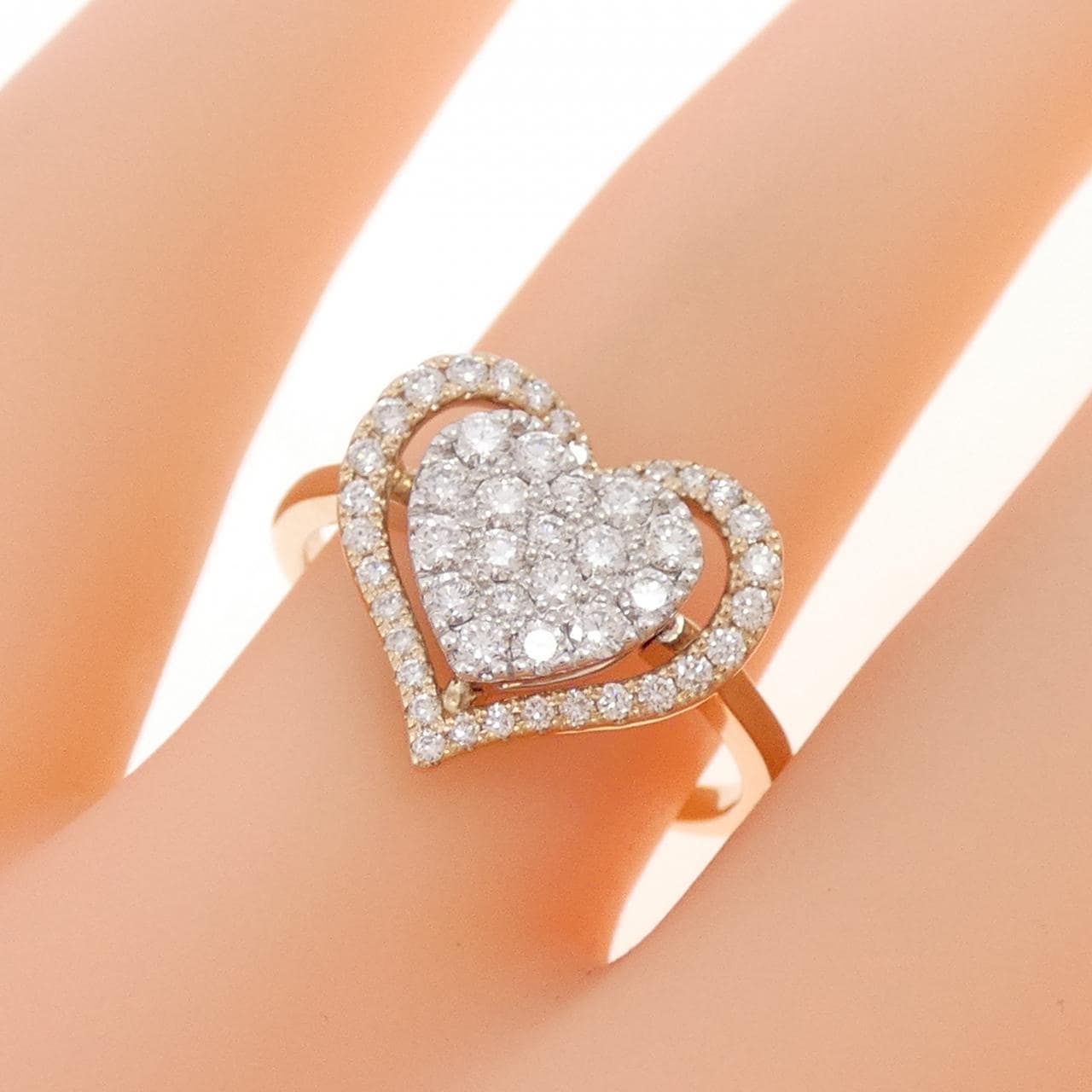 K18PG/K18WG ハート パヴェ ダイヤモンド リング 0.48CT