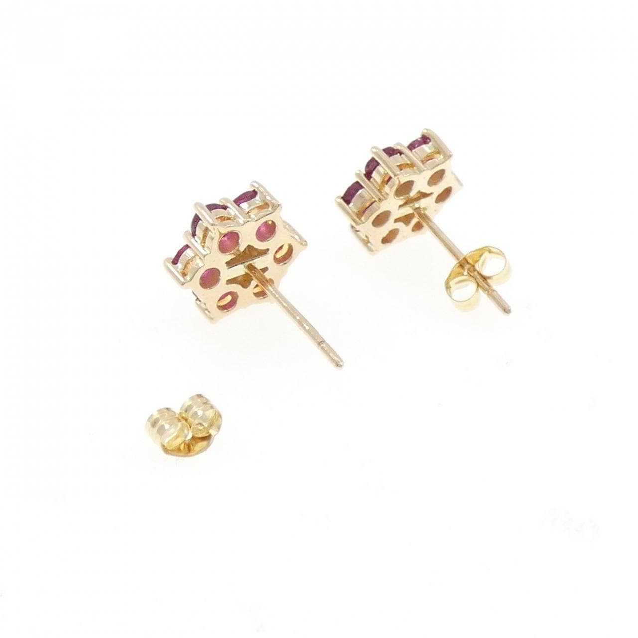 K14YG フラワー ルビー ピアス