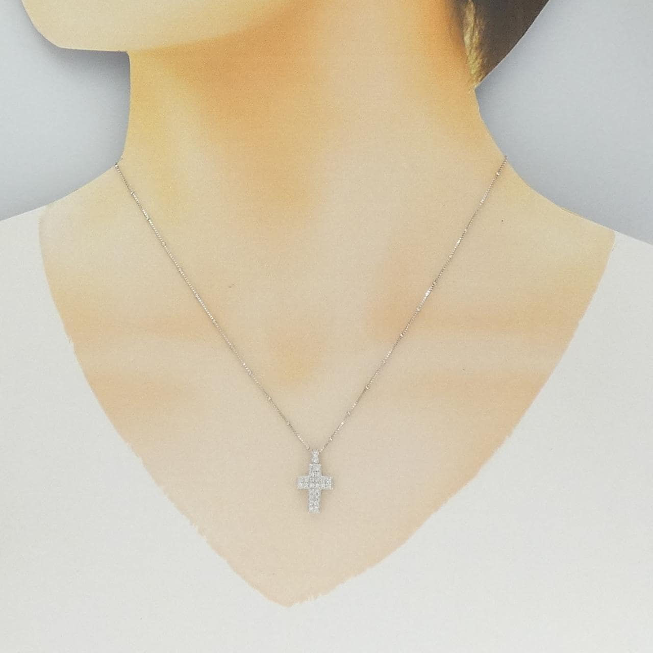 K18WG/750WG クロス ダイヤモンド ネックレス 0.14CT