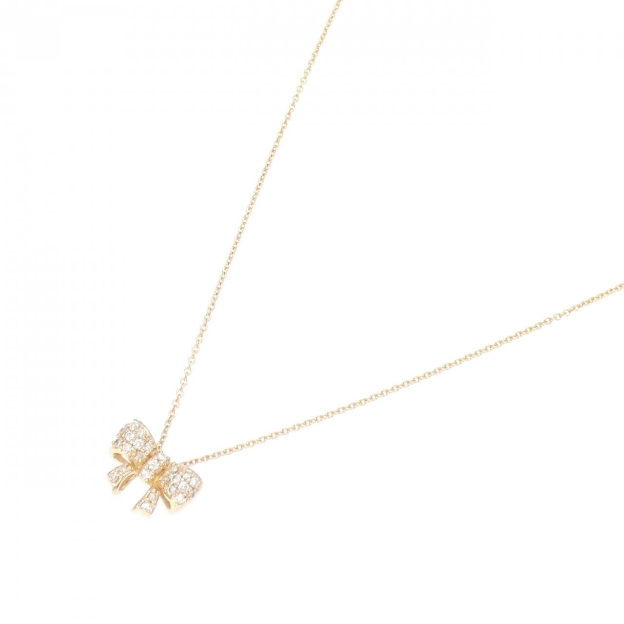 K18PG リボン ダイヤモンド ネックレス 0.20CT
