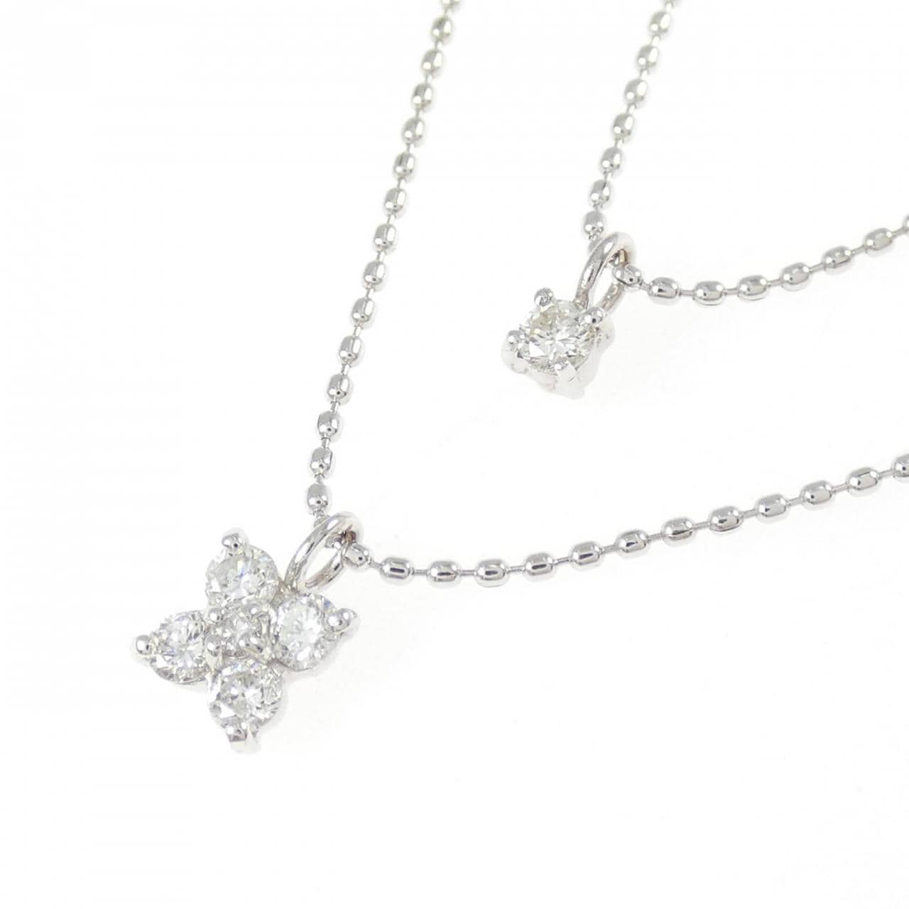 K18WG フラワー ダイヤモンド ネックレス 0.20CT