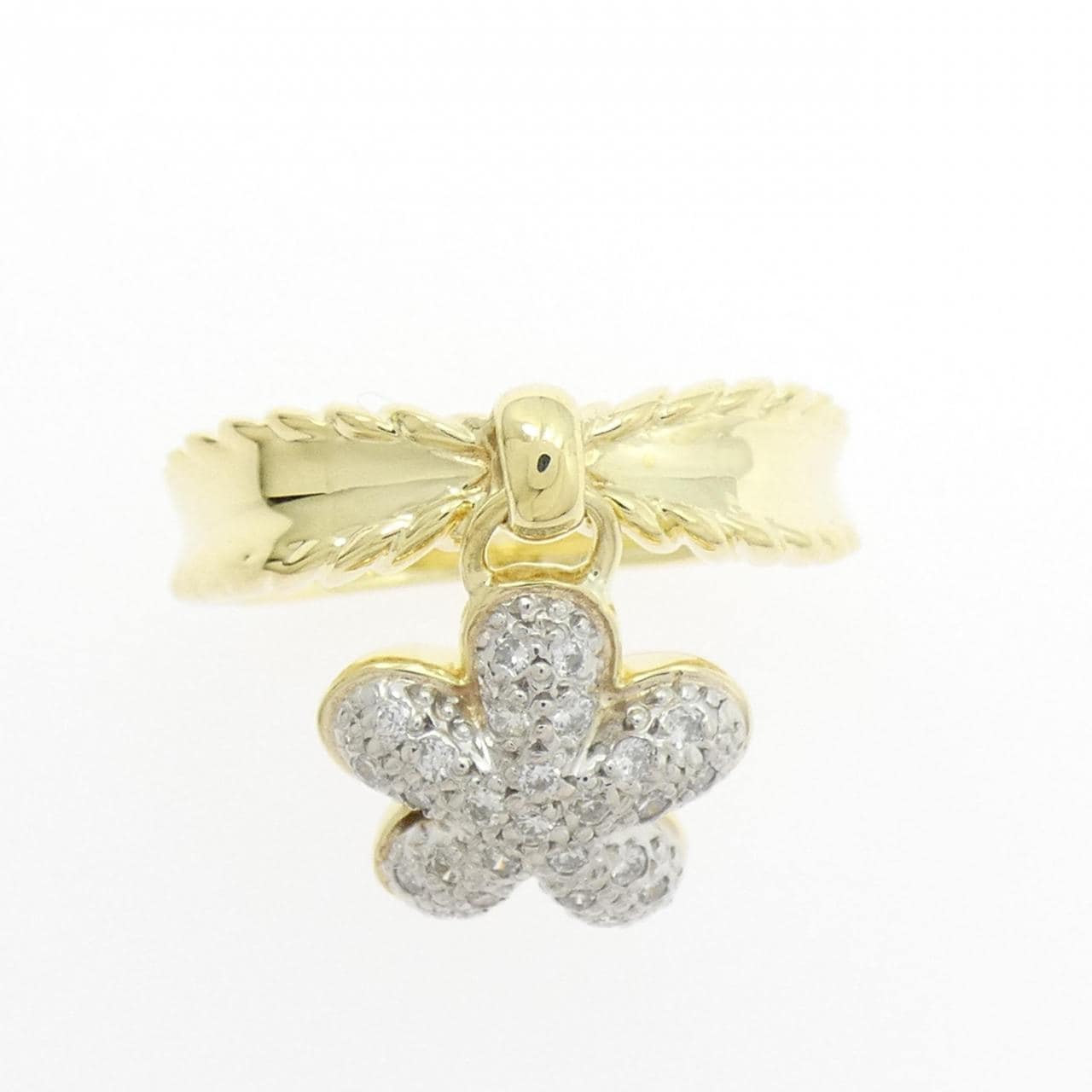 K18YG/PT900 フラワー ダイヤモンド リング 0.17CT