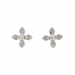 K18WG クロス ダイヤモンド ピアス