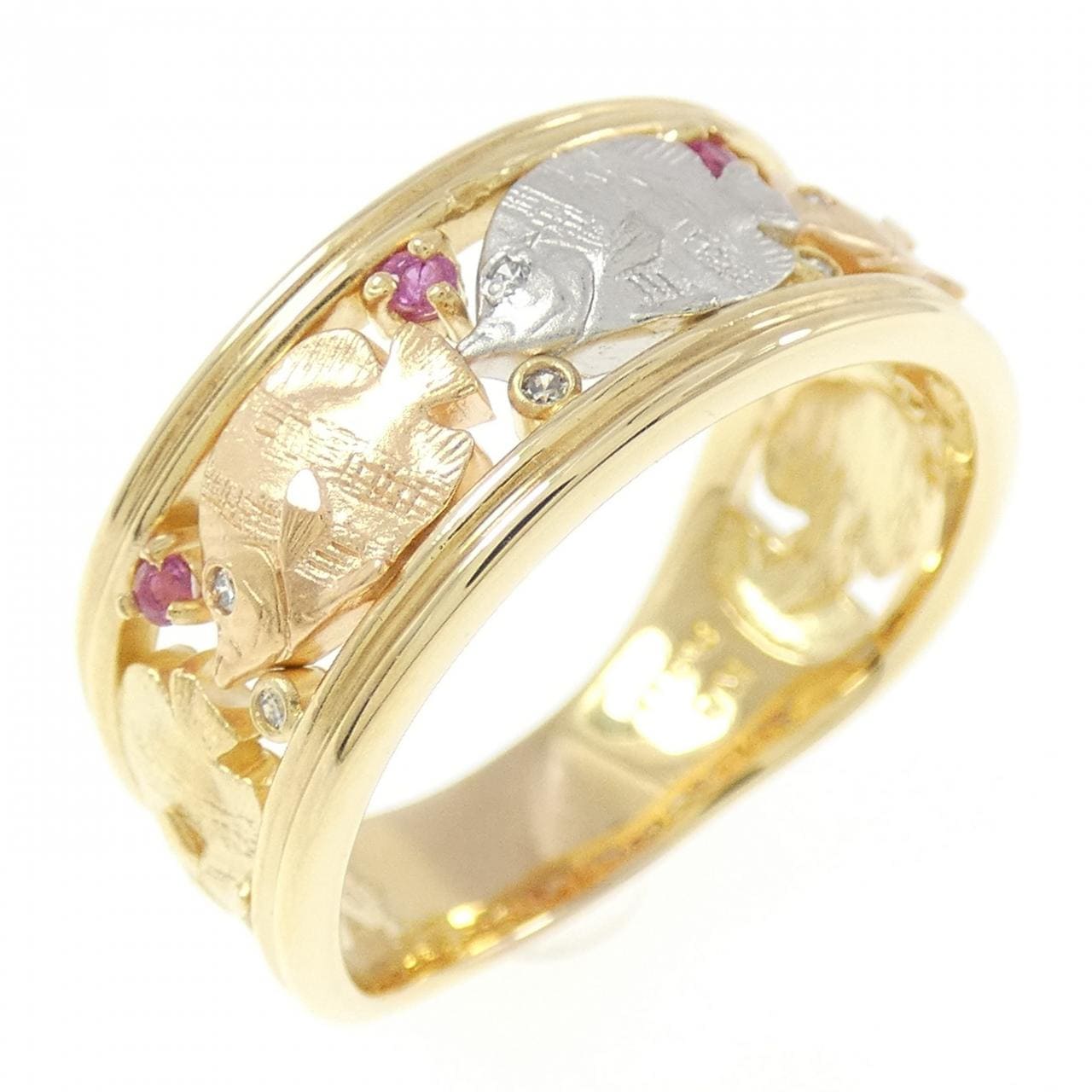K18YG/PT900/K18PG フィッシュ ルビー リング 0.10CT