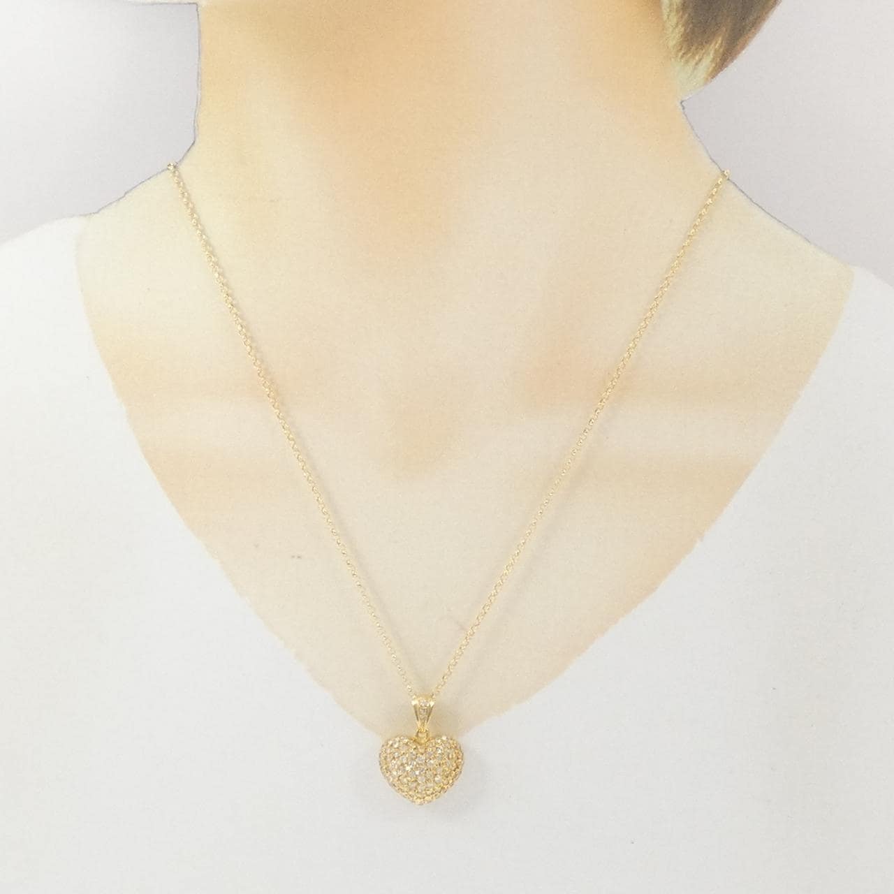 K18YG/750YG ハート パヴェ ダイヤモンド ネックレス 1.00CT