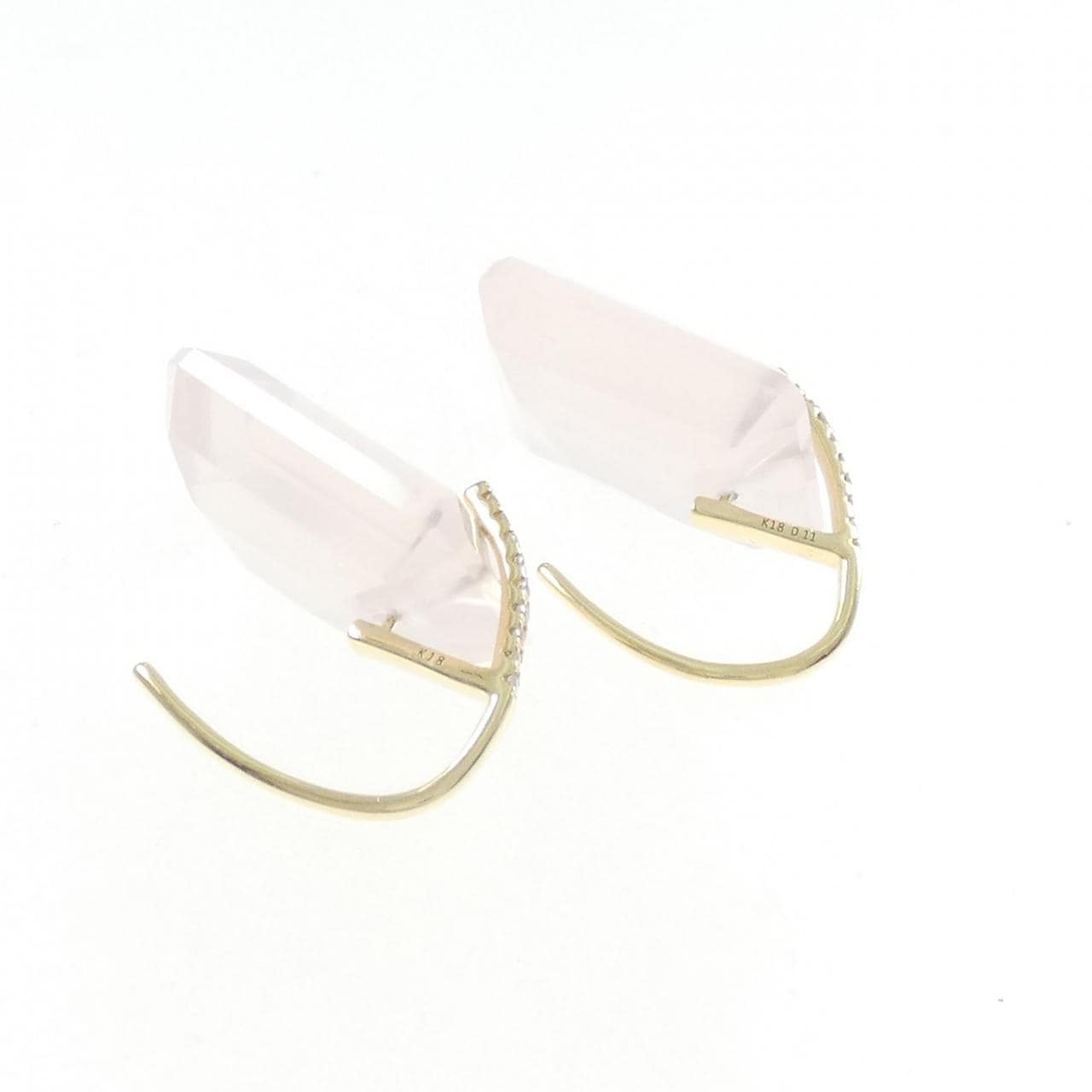 [新品] K18YG 玫瑰石英耳環