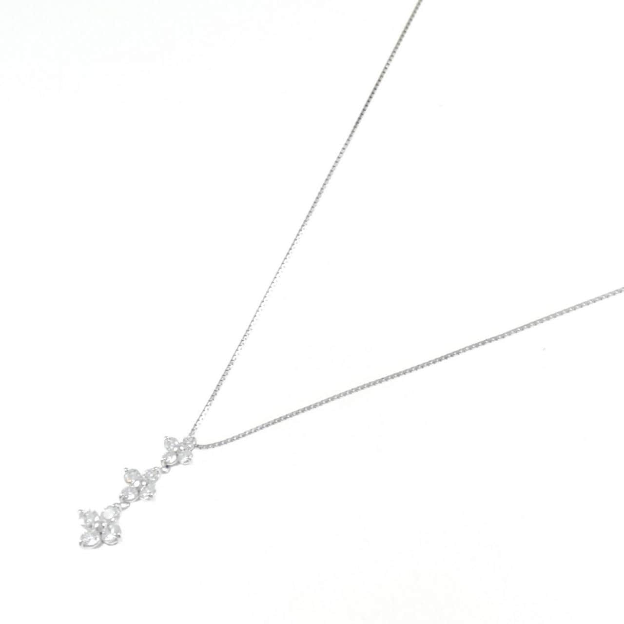 K18WG フラワー ダイヤモンド ネックレス 0.50CT