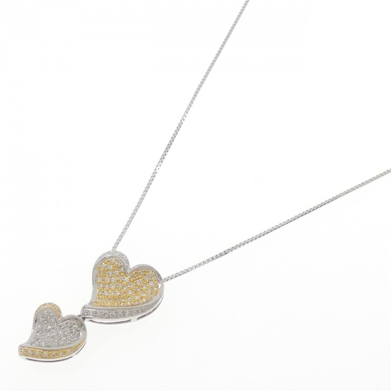 K18WG/K18YG ハート パヴェダイヤモンド ネックレス 1.00CT