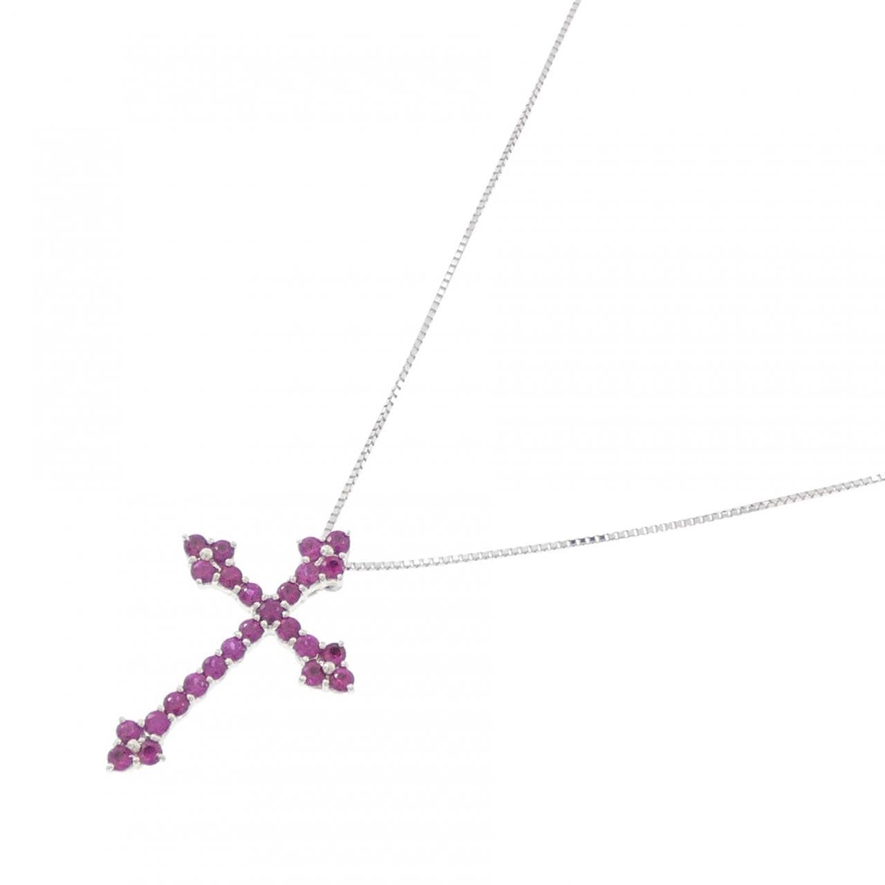 K18WG クロス ルビー ネックレス 1.00CT