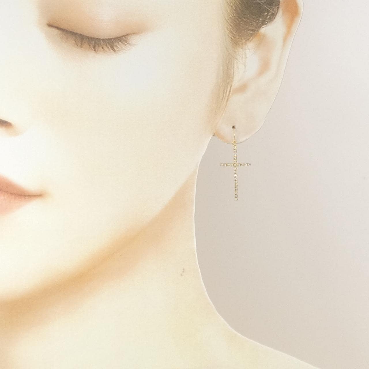 K18YG クロス ダイヤモンド ピアス 0.22CT