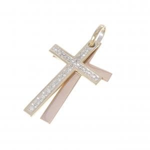 K18スリーカラー クロス ダイヤモンド ペンダント 0.20CT