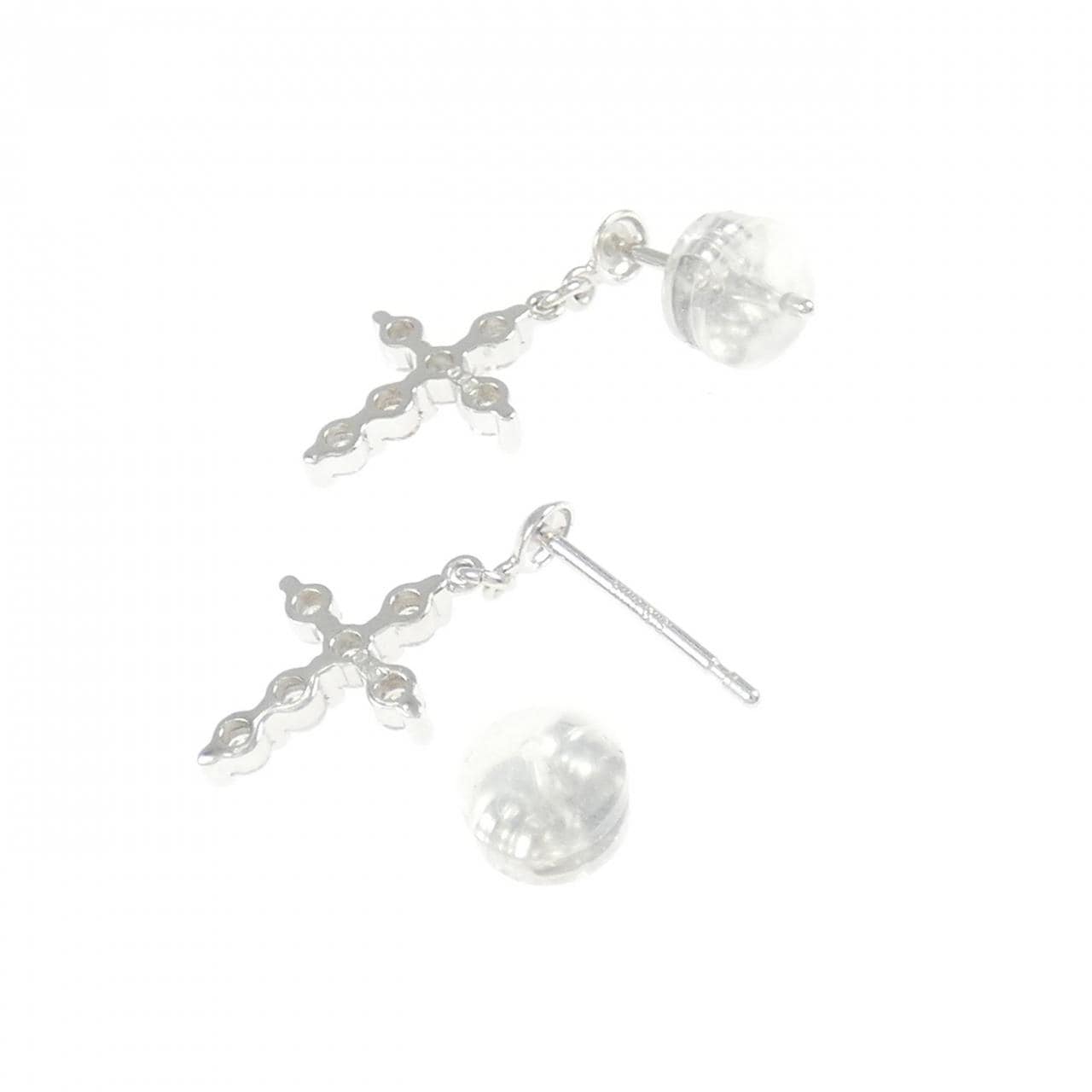 K18WG クロス ダイヤモンド ピアス 0.30CT