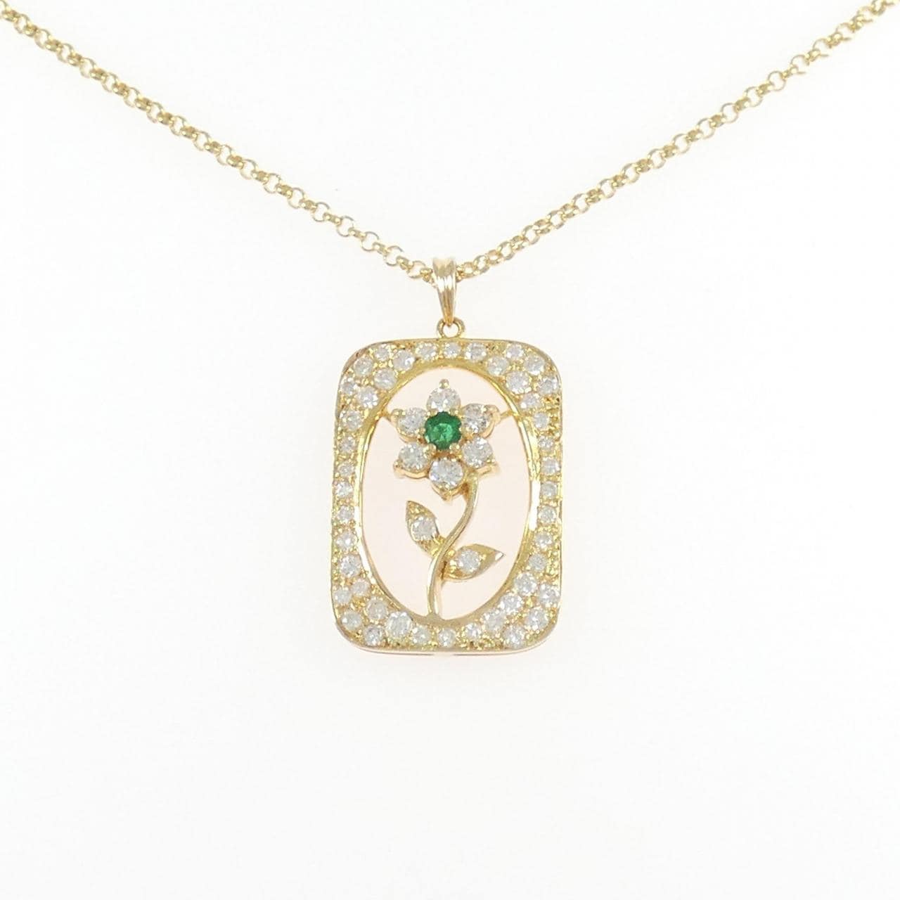 750YG/K18YG フラワー エメラルド ネックレス